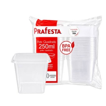 POTE QUADRADO 250ML C/TAMPA C/20 PRAFESTA