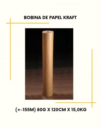 BOBINA DE PAPEL KRAFT (+-155M) 80G X 120CM X 15,0KG