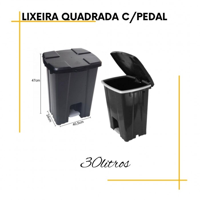 Lixeira Quadrada Preta com Pedal  JSN