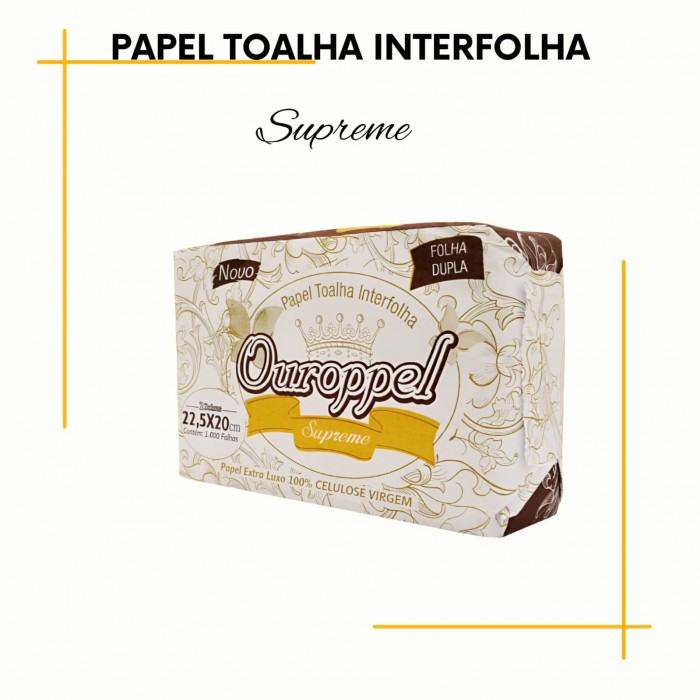 Papel toalha interfolhado Supreme - pacote c/1000 folhas - Folha dupla