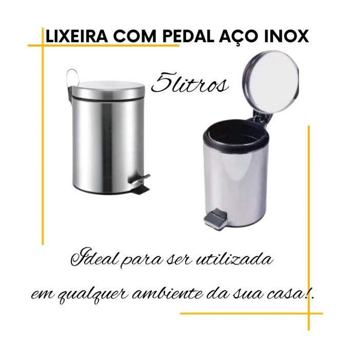 Lixeira com Pedal em Aço Inox  em 3 tamanhos- Mak-Inox