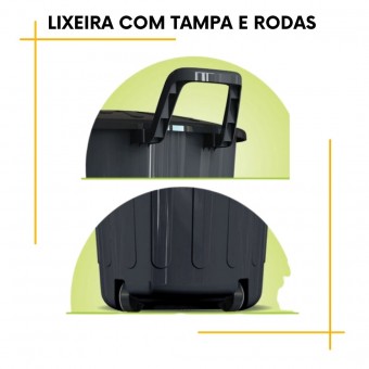 Lixeira Redonda com tampa e rodas 100Litros  Arqplast Cor Azul