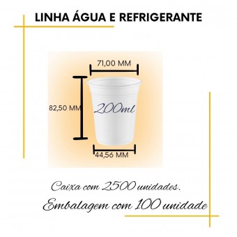 Caixa de copo descartável transparente 25 pacotes com 100 unidades 200ml