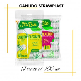 Canudo Flexivel ou Mexedor com 100 unidades Biodegradável -Strawplast Modelo Mexedor