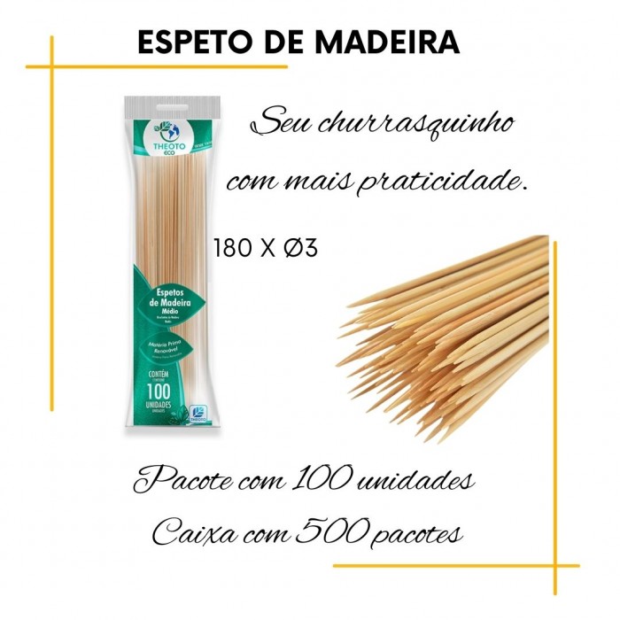 Espeto de Madeira Médio  para Churrasco-100 Unid. Theoto