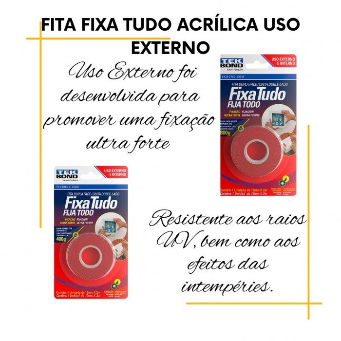 Fita Adesiva Dupla Face uso Externo - Tek Bond