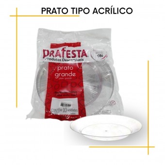Prato Descartável Tipo Acrílico Redondo Refeição com 10 unidades -Prafesta
