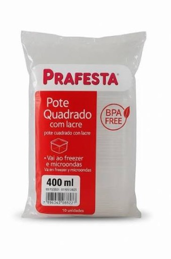 POTE QUADRADO 400ML C/TAMPA LACRE C/10 PRAFESTA