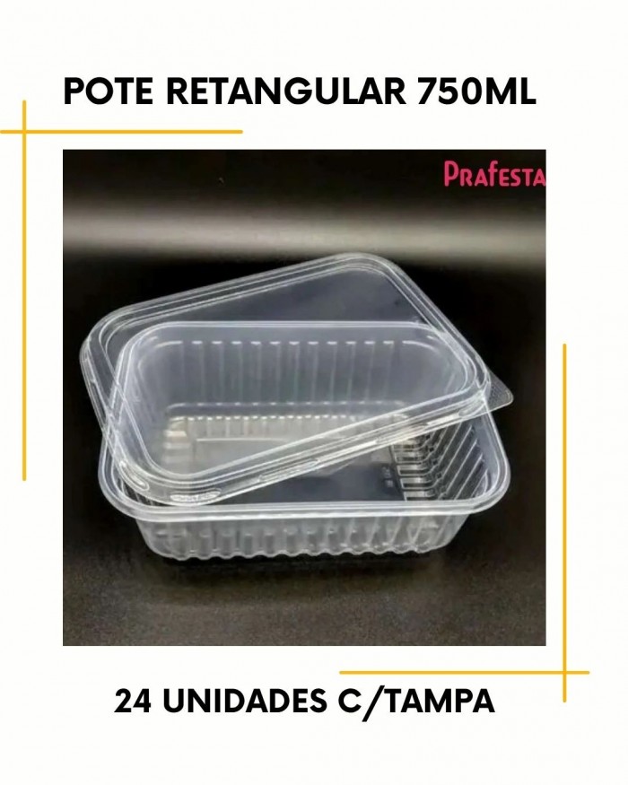Pote retangular de 750ml c/24 unidades - descartável ( vai ao Freezer e Micro-ondas ) 