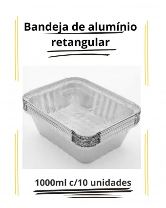 Bandeja de alumínio - retangular - 1000ml c/10 unidades