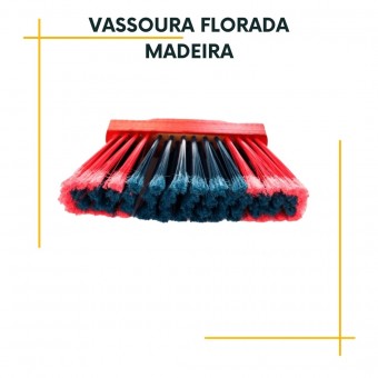 Vassoura Florada  Base de Madeira com cabo