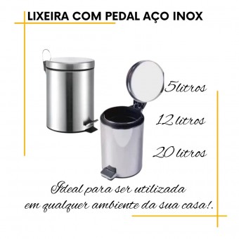 Lixeira com Pedal em Aço Inox  em 3 tamanhos- Mak-Inox