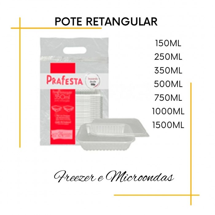 Pote/Marmita Descartável para Freezer e Micro-ondas Retangular- Prafesta