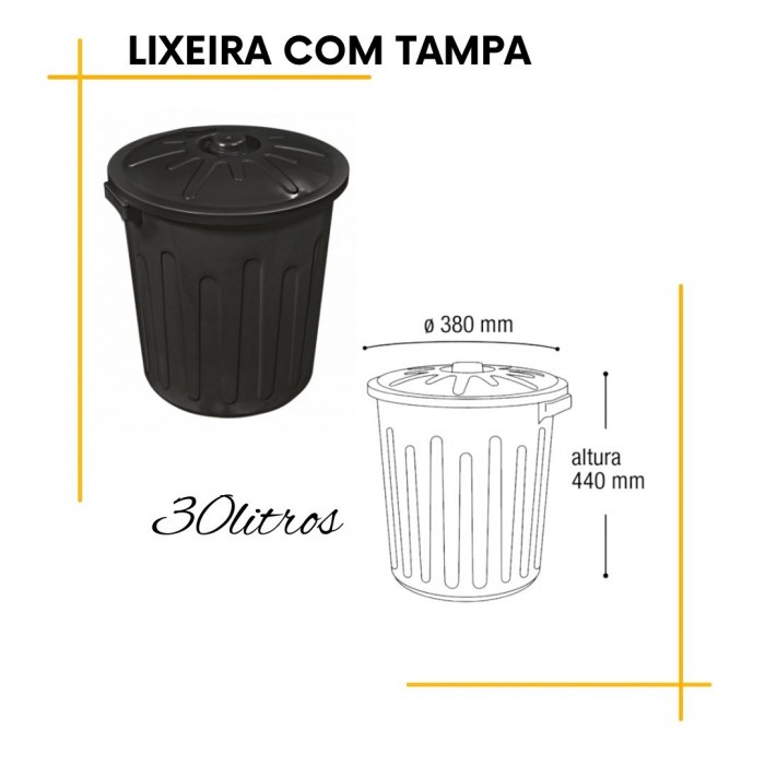 Lixeira Redonda com Tampa de  30 e 65  LTS Arqplast