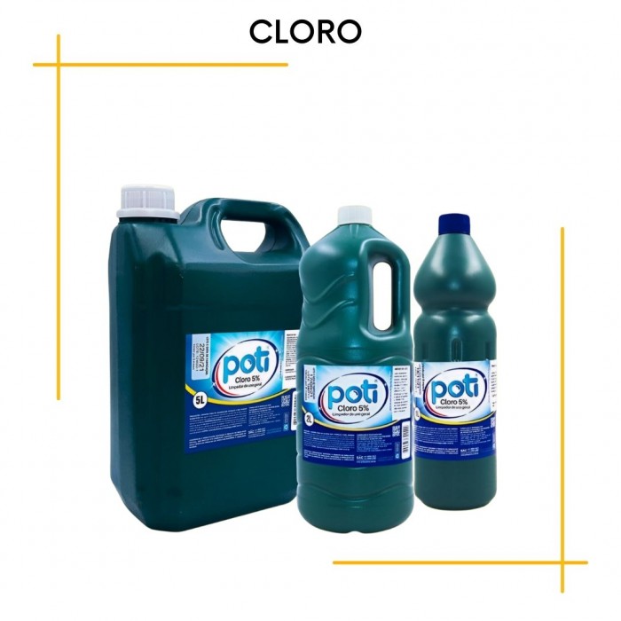 Cloro 5% -Limpeza pesada Embalagens de 1 e 5 LItros - Poty