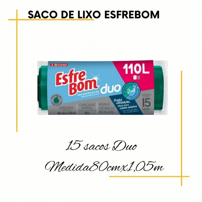 Saco Lixo Duo 110 Litros  15 sacos Esfrebom
