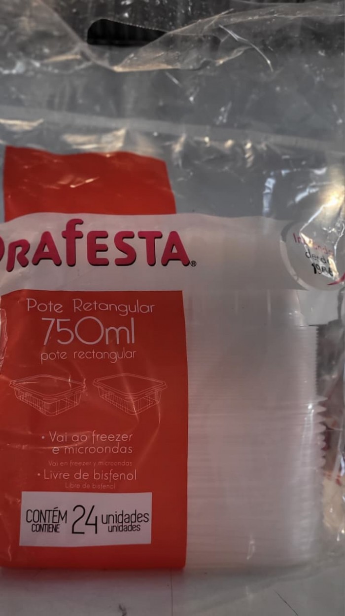 Pote retangular de 750ml c/24 unidades - descartável ( vai ao Freezer e Micro-ondas ) 