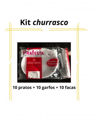 Kit churrasco com 10 pratos + 10 garfosd + 10 facas