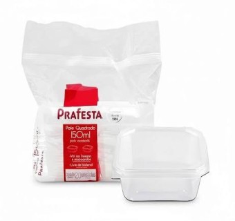 POTE QUADRADO 150ML C/TAMPA C/20 PRAFESTA