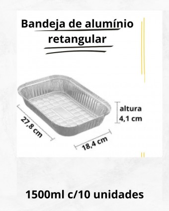 Bandeja de alumínio - retangular - 1500ml c/10 unidades