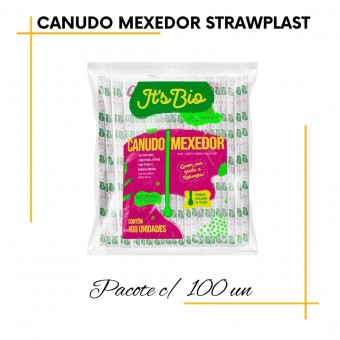 Canudo Flexivel ou Mexedor com 100 unidades Biodegradável -Strawplast Modelo Mexedor