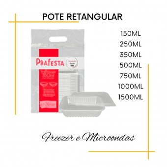 Pote/Marmita Descartável para Freezer e Micro-ondas Retangular- Prafesta