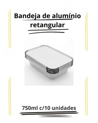 Bandeja de alumínio - retangular - 750ml c/10 unidades
