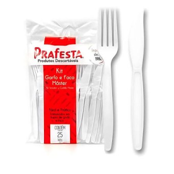 KIT GARFO E FACA BRANCO C/25 PRAFESTA