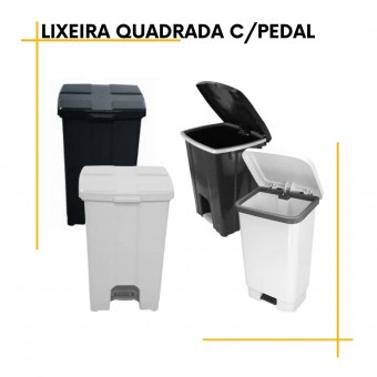 Lixeira Quadrada Preta com Pedal  JSN