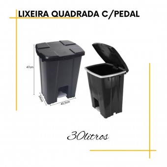 Lixeira Quadrada Preta com Pedal  JSN