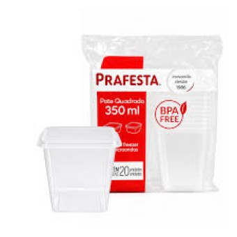 POTE QUADRADO 350ML C/TAMPA C/20 PRAFESTA