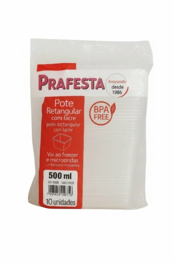POTE RETANGULAR 500ML C/TAMPA LACRE C/10 PRAFESTA