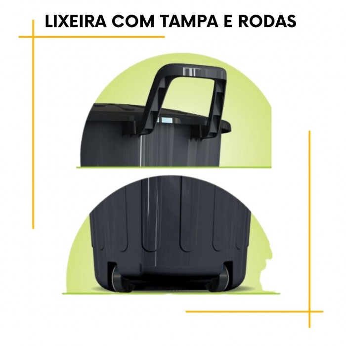 Lixeira Redonda com tampa e rodas 100Litros  Arqplast