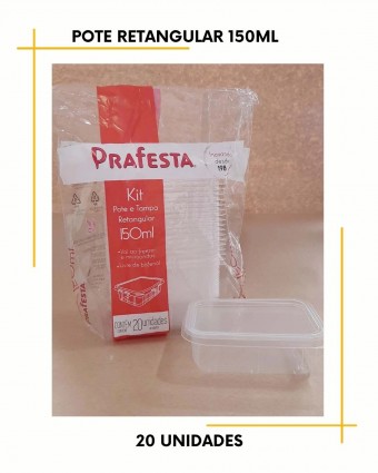 Pote retangular de 150ml c/20 unidades - descartável ( vai ao Freezer e Micro-ondas ) 