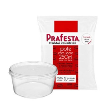 POTE REDONDO 250ML C/TAMPA LACRE C/10 PRAFESTA