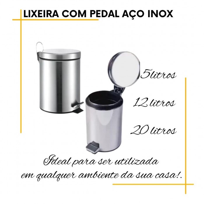 Lixeira com Pedal em Aço Inox  em 3 tamanhos- Mak-Inox