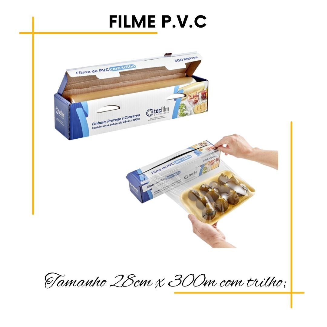 Filme Pvc Transparente c/ Trilho Cortador 28cm X 300m - Tecfilm
Com trilho cortador O Filme PVC esticável é muito utilizado para embalar, proteger e higienizar produtos alimentícios refrigerados ou não. Ideal para ser utilizado em estabelecimentos como padarias, confeitarias, hortifrútis, supermercados, frigoríficos e muito mais. O Filme plástico de PVC Esticável é um produto que possui larga escala de utilização, pois proporciona proteção individual ou agrupadas de alimentos contra agentes externos evitando odores e preservando o sabor natural dos alimentos. Destaca-se pela versatilidade para atender diversos segmentos;? Embala de forma individual ou agrupada. 