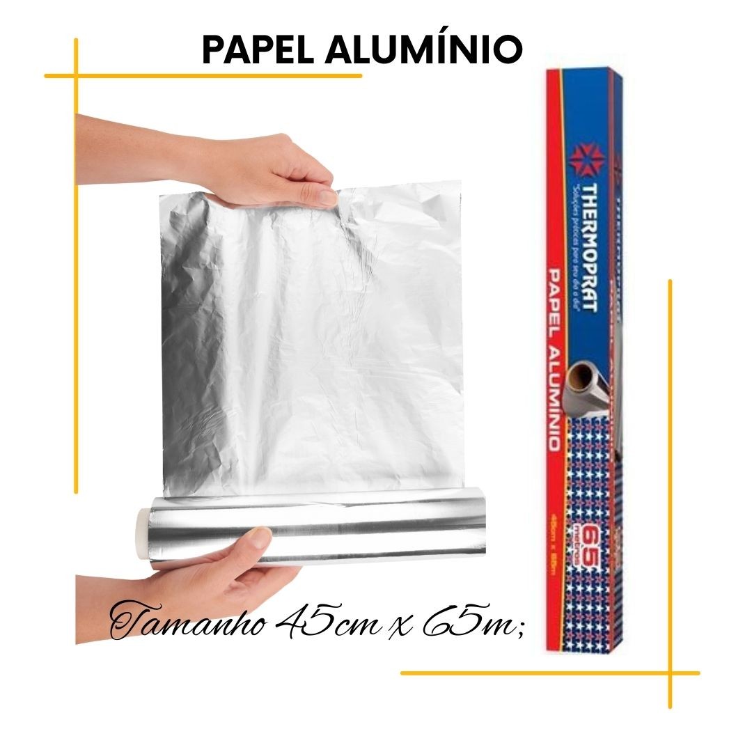 Prático e resistente, usado por cabeleireiros para fazer mechas em cabelo, também utilizado para uso em residências, cozinhas industriais, restaurantes, lanchonetes, indústrias, etc.
Tamanho: 45cm x 65m
Cor: Cinza
Conteúdo: 65 Metros
Material: Alumínio