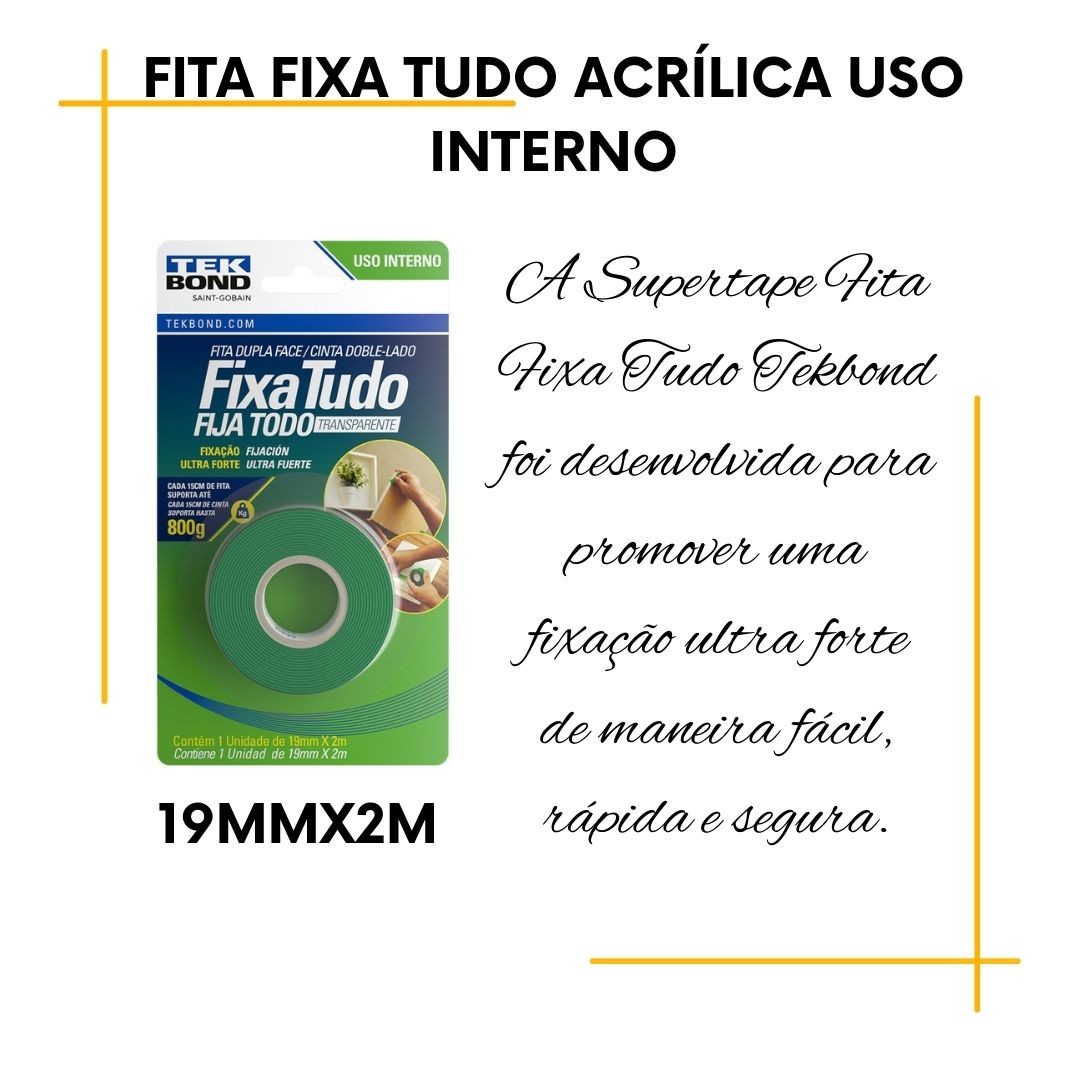 Somente após o período de 48h a fita suportará 100% da sua capacidade de carga. Recomendamos a aplicação da fita em temperaturas entre 5°C e 40°C.