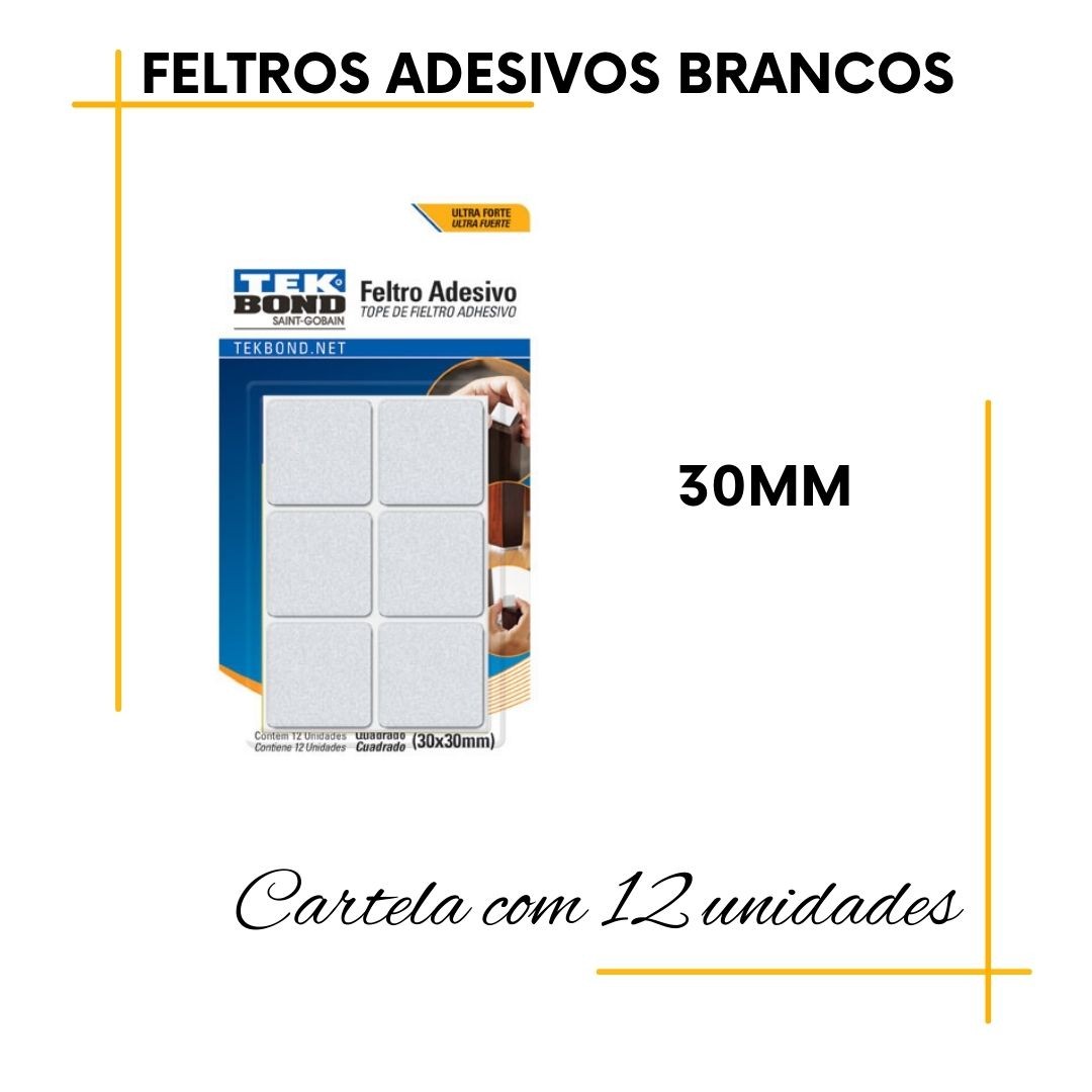 Feltros Adesivos Branco
Alta qualidade e resistência, desenvolvidos para proteção contra riscos e batidas em pisos, móveis etc.
Embalagem com 12 unidades