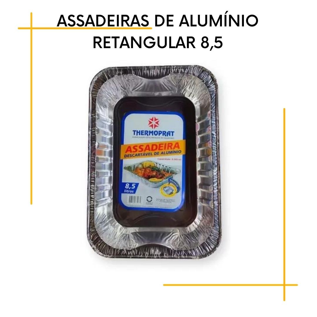 Marca: Thermoprat;
Modelo: Retangular;
Comprimento: 51cm;
Largura: 35cm;
Altura: 7,5cm;
Composição: Alumínio;
Capacidade: 8,5 Litros;
Quantidade: Unidade;