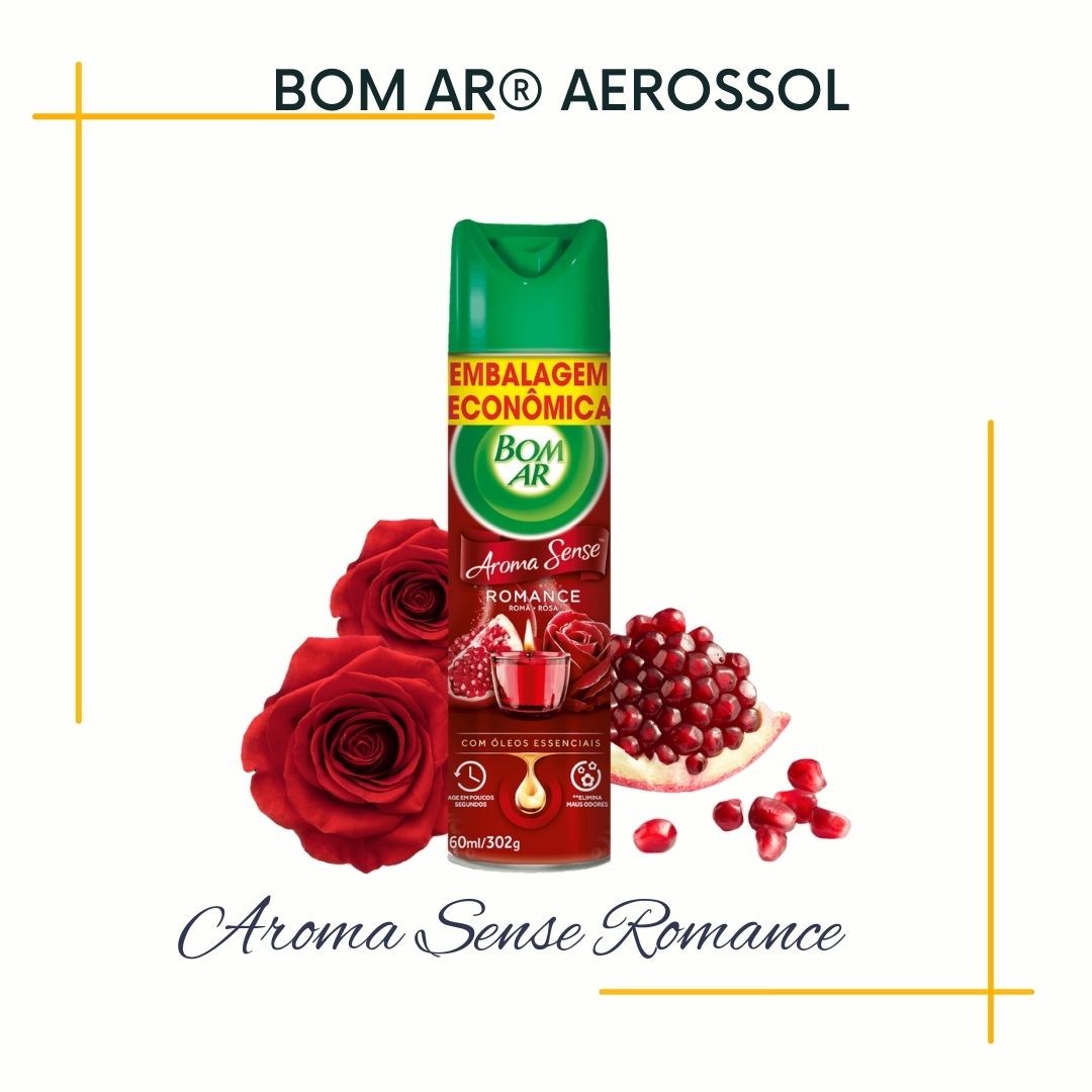 Transforme sua casa e também o seu estado de espírito. Desenvolvido com óleos essenciais, o Bom Ar® Aerossol Aroma Sense Romance tem fragrância aromaterápica, que perfuma o ambiente e estimula a sua vitalidade e harmonia.