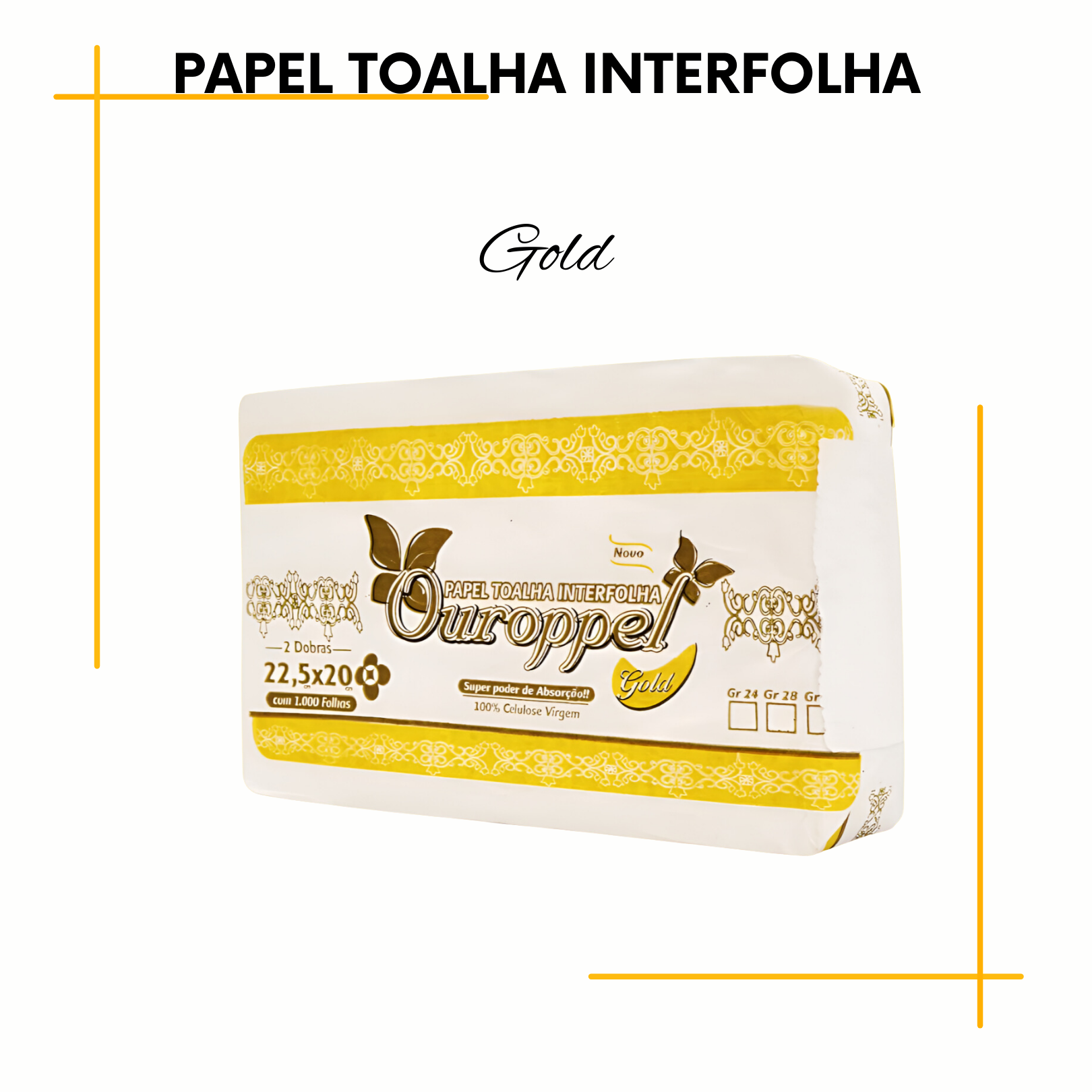 Ouroppel Gold
1913 - P. Toalha Interfolha
Gr.24 | 22,5x20cm
Fd. Papel Bco. | 1000 Fls